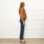 Diane Von Furstenberg Tan Leather Short Zip Up Jacket
