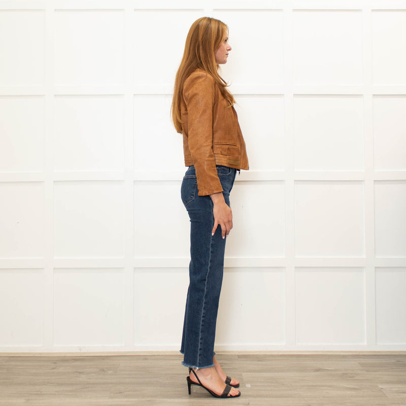 Diane Von Furstenberg Tan Leather Short Zip Up Jacket