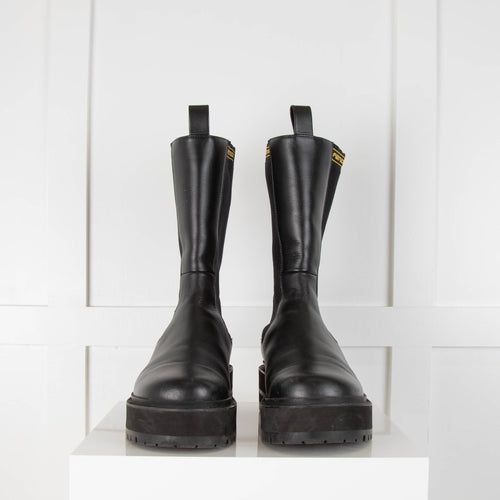 Fendi Black Logo Jacquard-Trimmed Leather Chelsea Boots