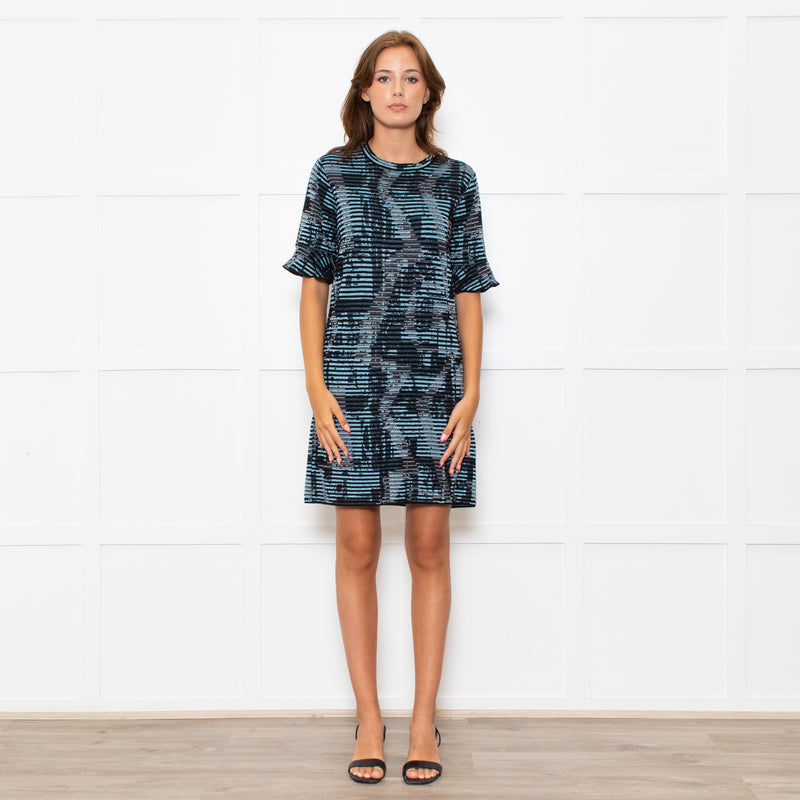 Missoni Blue Sparkle Knit Shift Dress With Added Ruffle On Sleeves