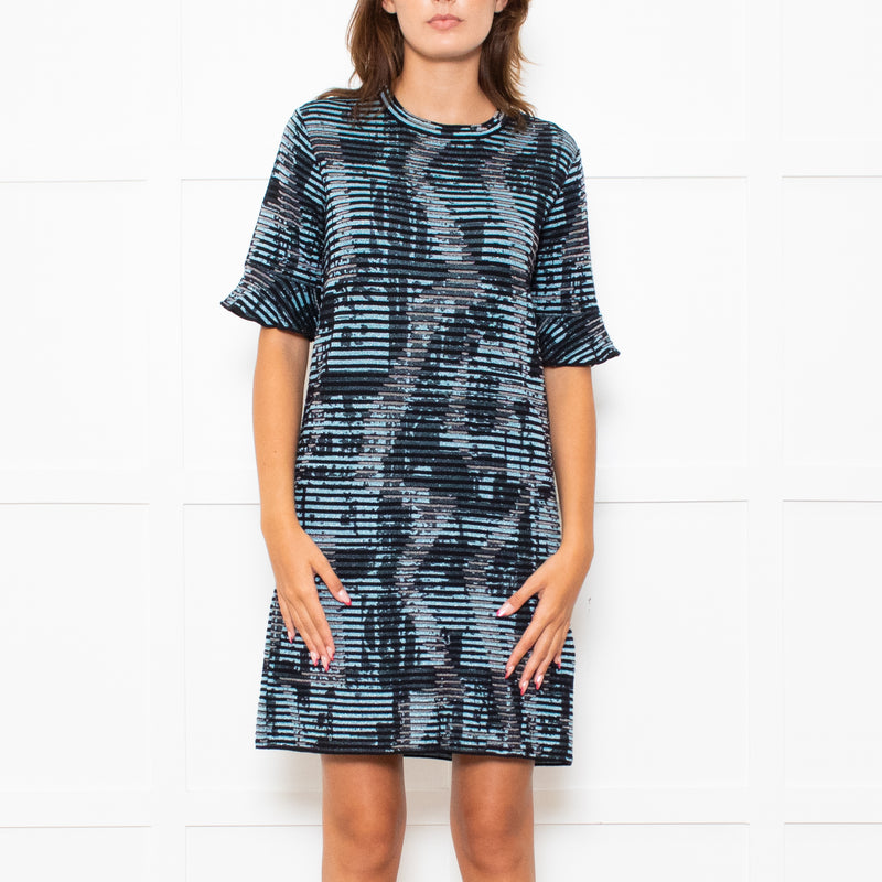 Missoni Blue Sparkle Knit Shift Dress With Added Ruffle On Sleeves
