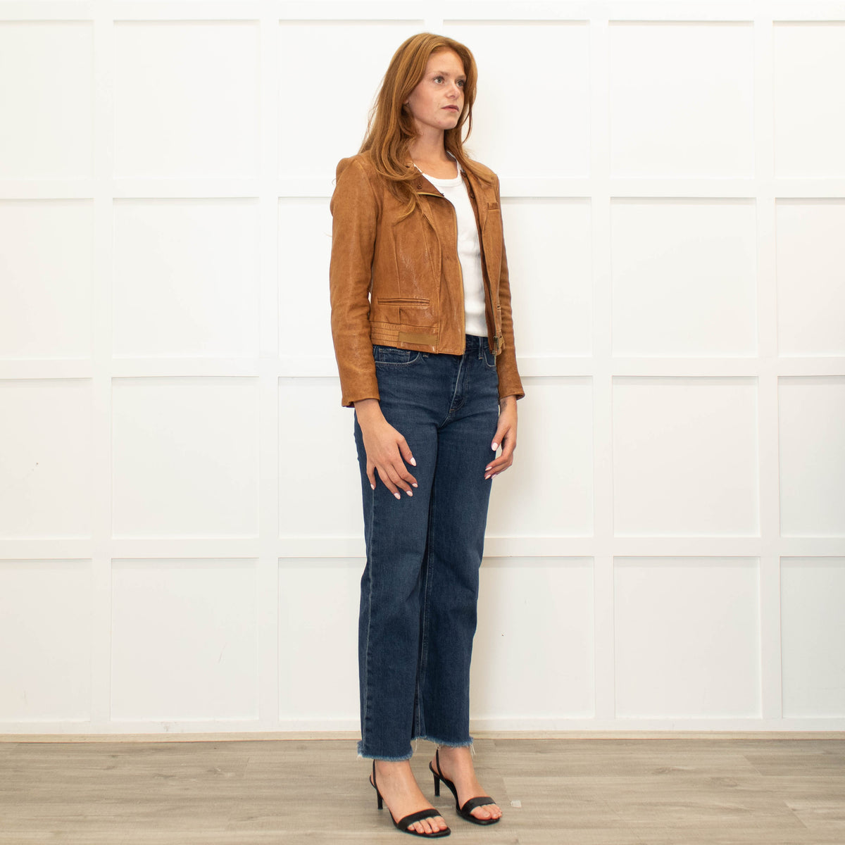 Diane Von Furstenberg Tan Leather Short Zip Up Jacket