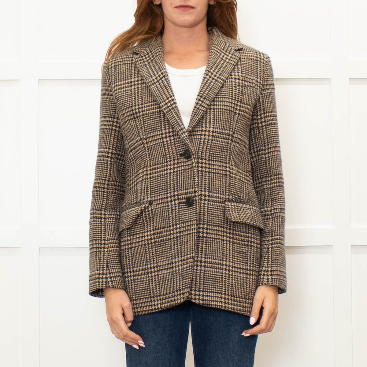 Weekend Max Mara Brown Beige Check Blazer Jacket