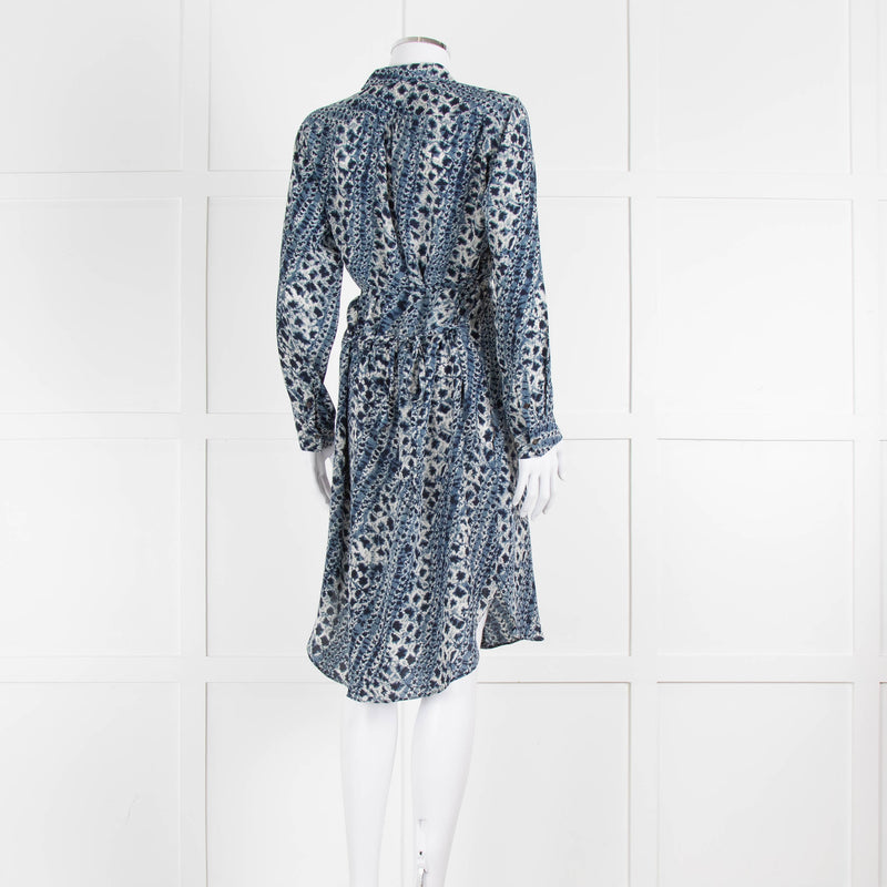 Mih Blue Cream Tie Dye Print Silk Shirt Dress