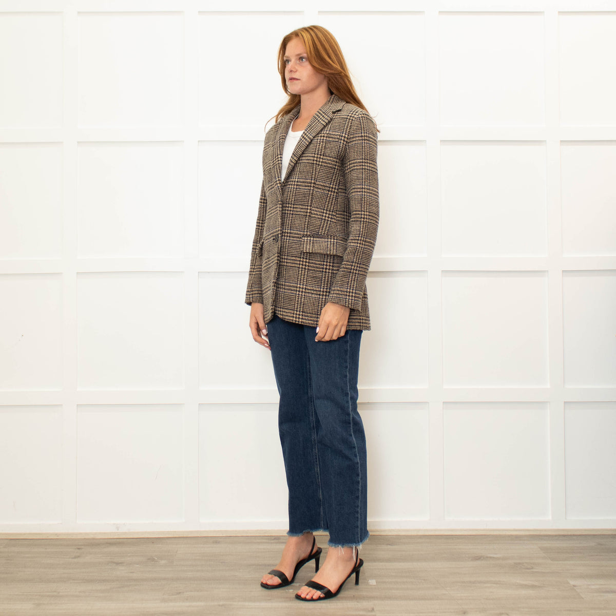 Weekend Max Mara Brown Beige Check Blazer Jacket