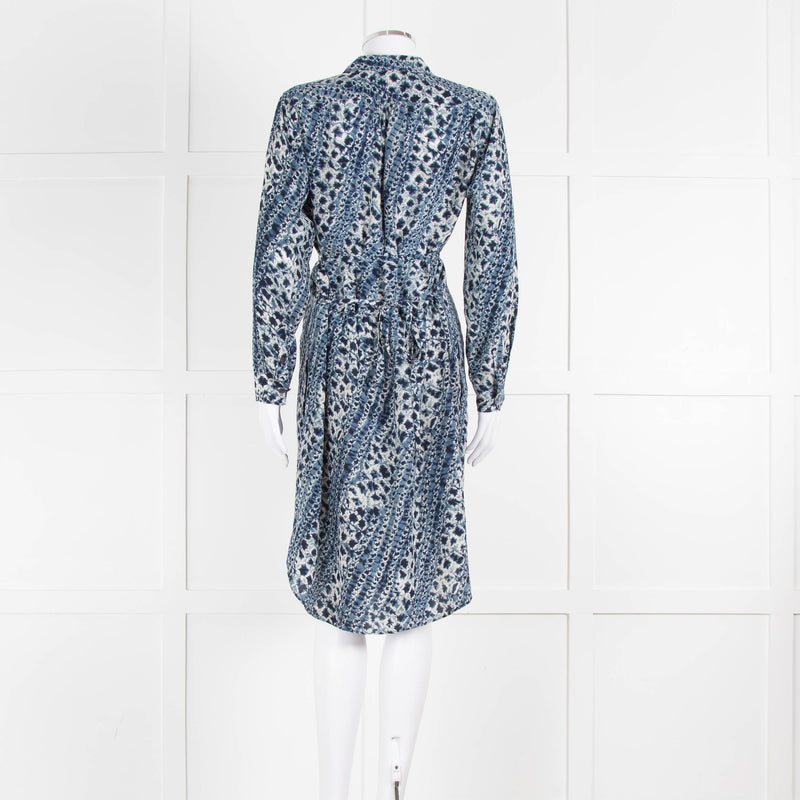 Mih Blue Cream Tie Dye Print Silk Shirt Dress