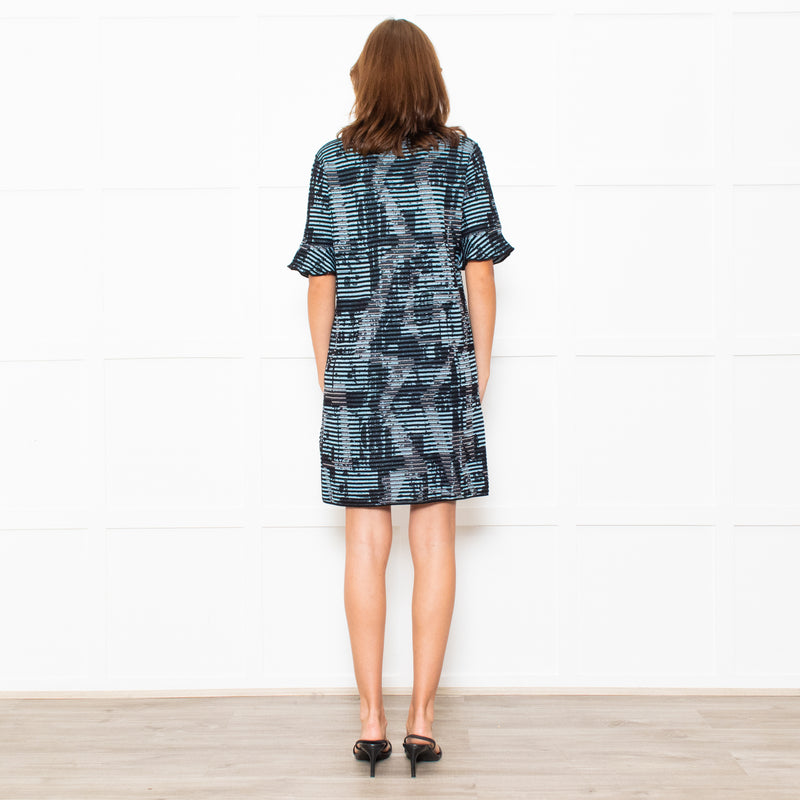 Missoni Blue Sparkle Knit Shift Dress With Added Ruffle On Sleeves