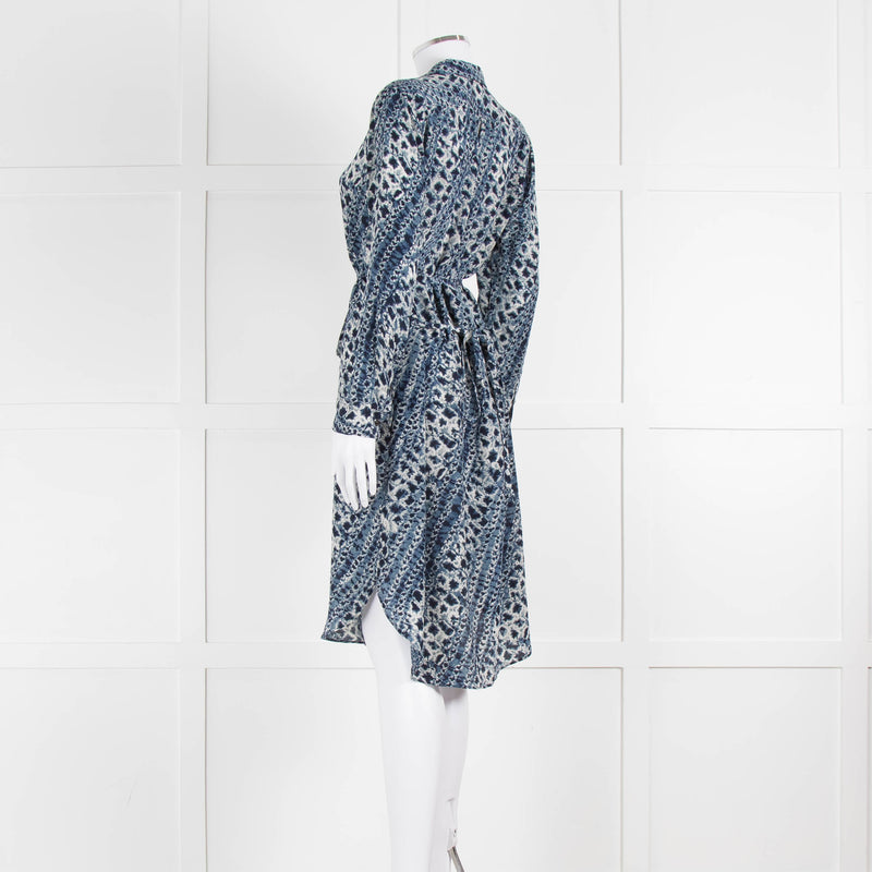 Mih Blue Cream Tie Dye Print Silk Shirt Dress