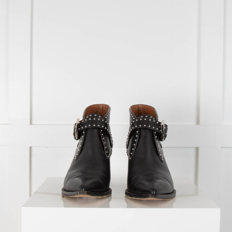 Givenchy Black Silver Stud Western Ankle Boots