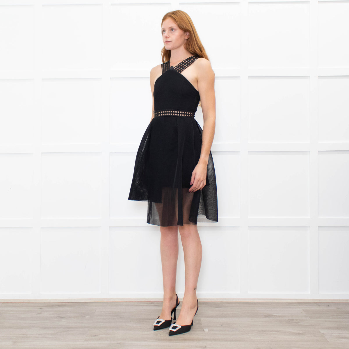 Self-Portrait Black Net Lace Shoulder Mini Dress