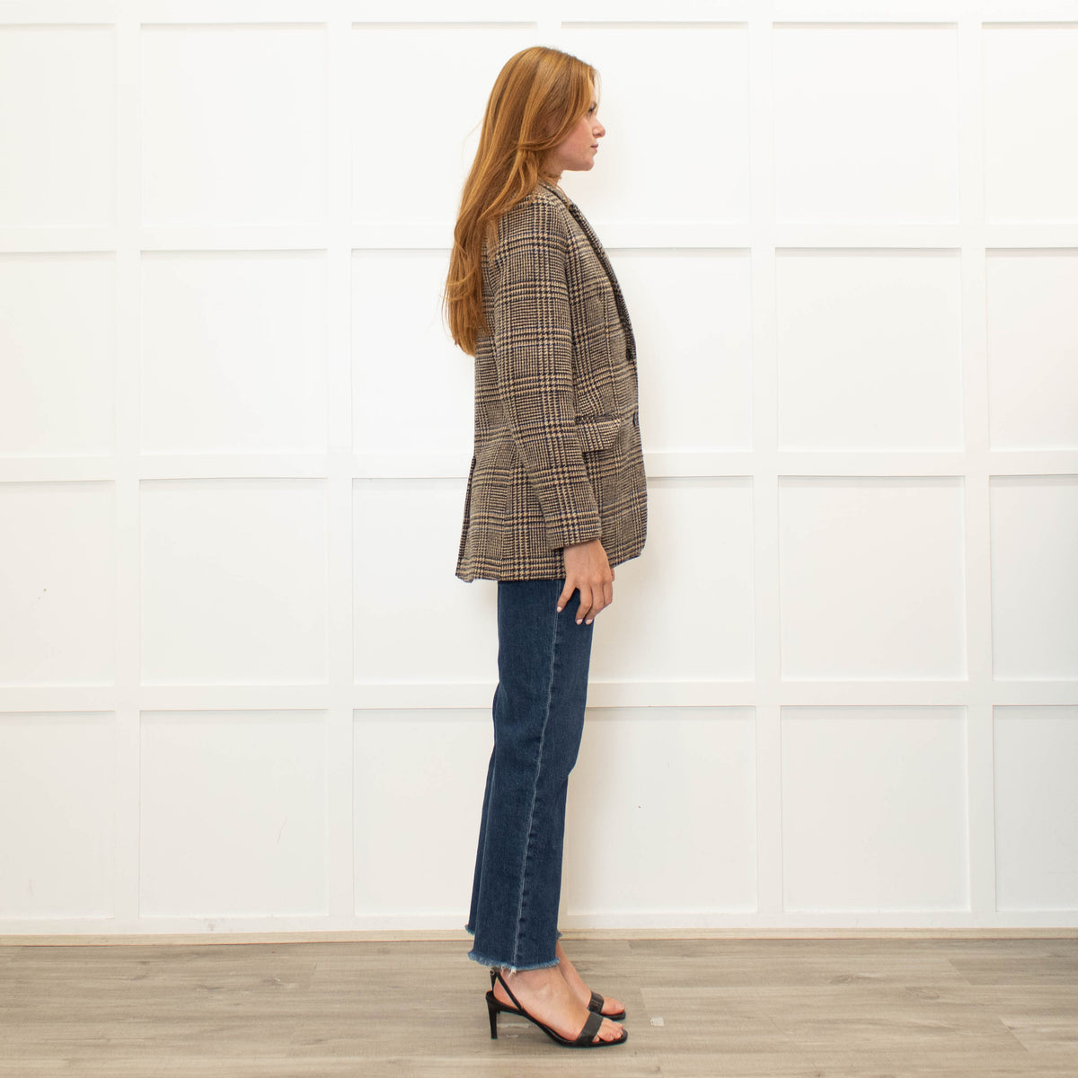 Weekend Max Mara Brown Beige Check Blazer Jacket