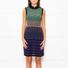 Missoni Purple Green Wave Patterned Knit Skater Dress With High Neck