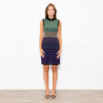 Missoni Purple Green Wave Patterned Knit Skater Dress With High Neck