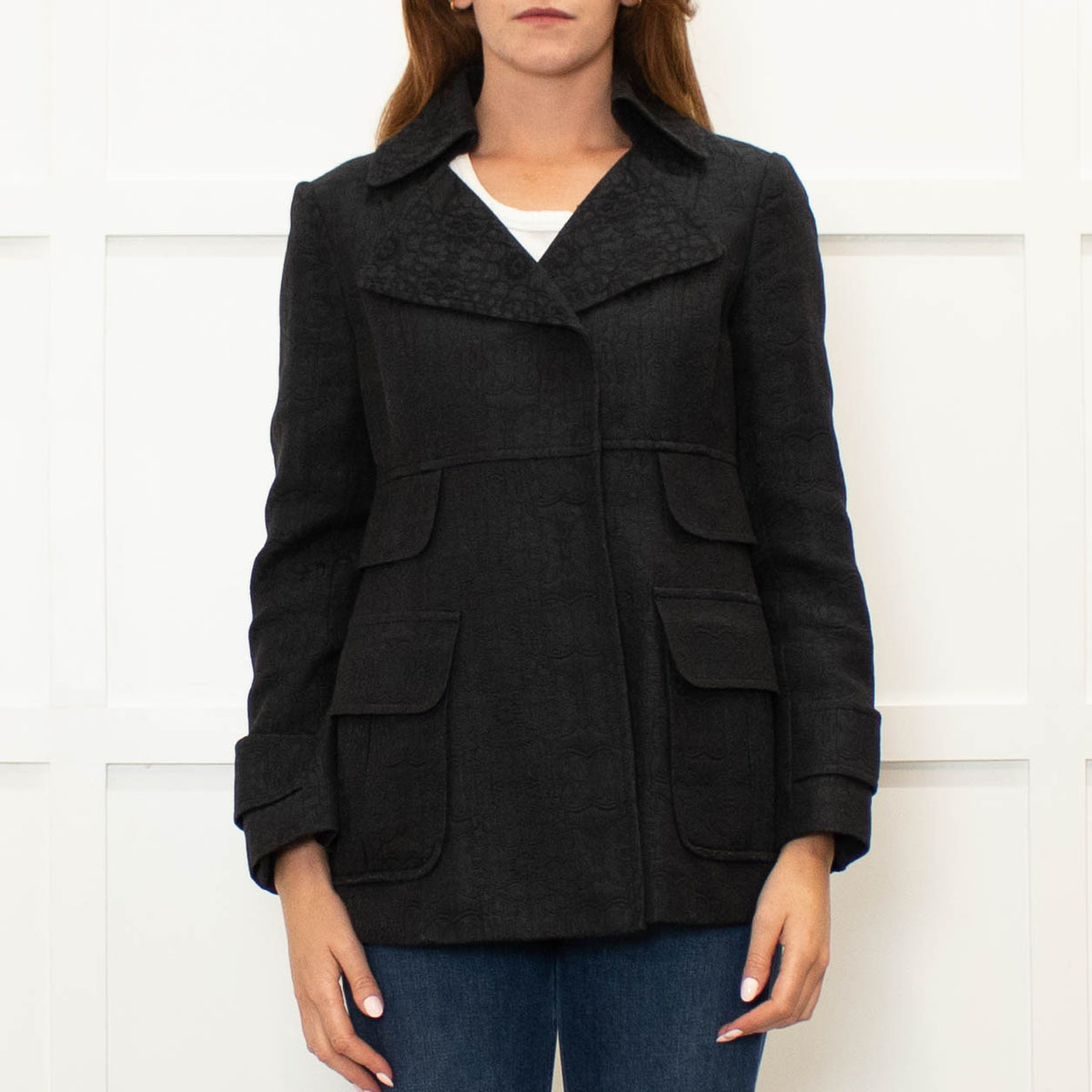 Nanette Lepore Black On Black Printed Pocket Detail Jacket