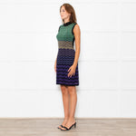 Missoni Purple Green Wave Patterned Knit Skater Dress With High Neck