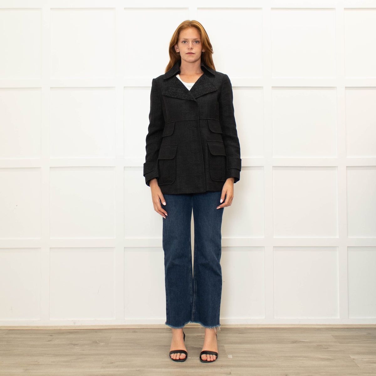 Nanette Lepore Black On Black Printed Pocket Detail Jacket