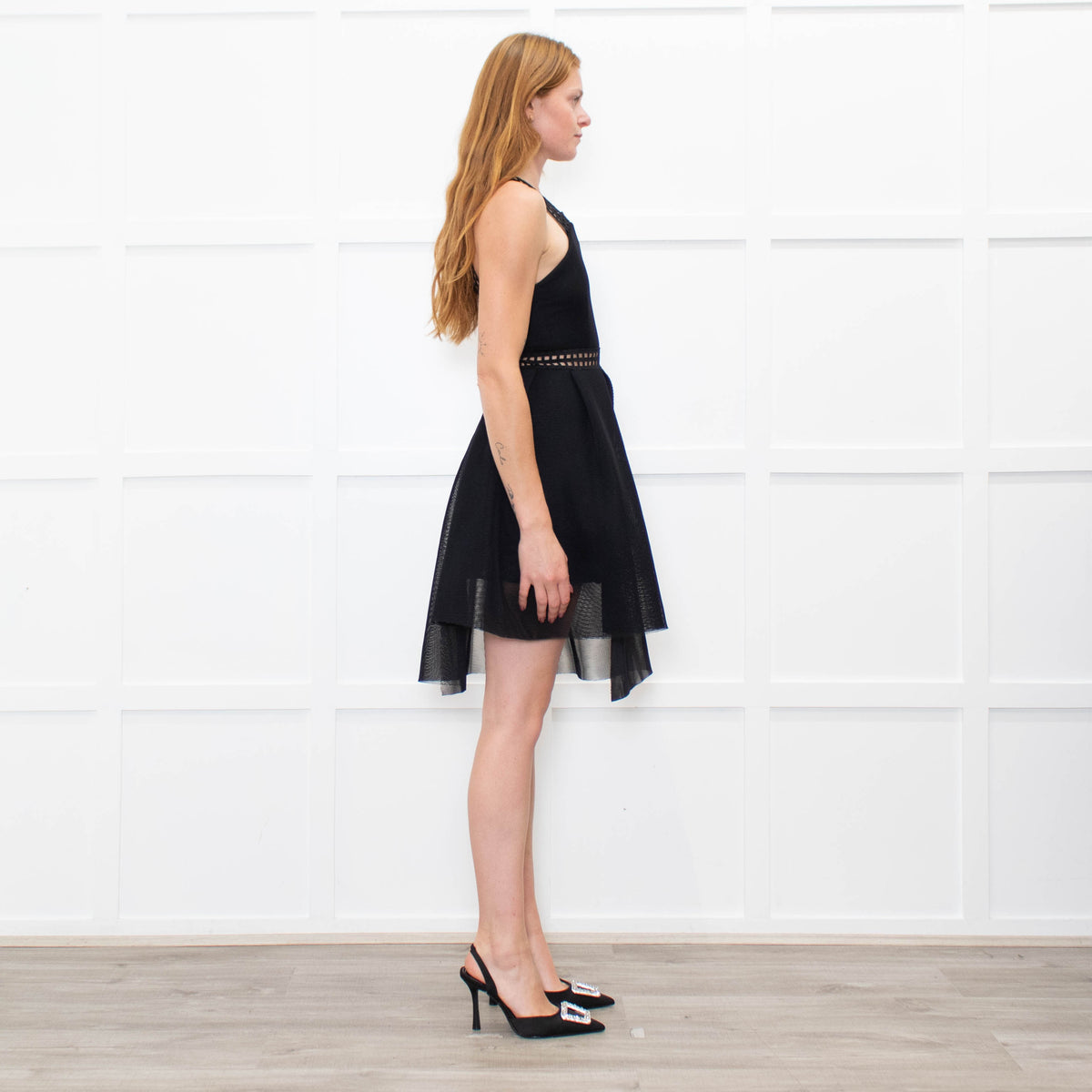 Self-Portrait Black Net Lace Shoulder Mini Dress