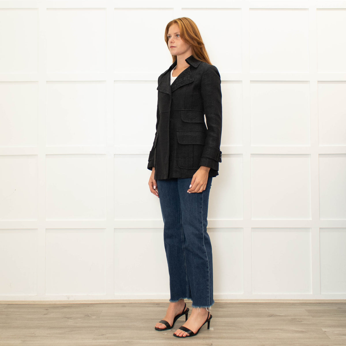 Nanette Lepore Black On Black Printed Pocket Detail Jacket