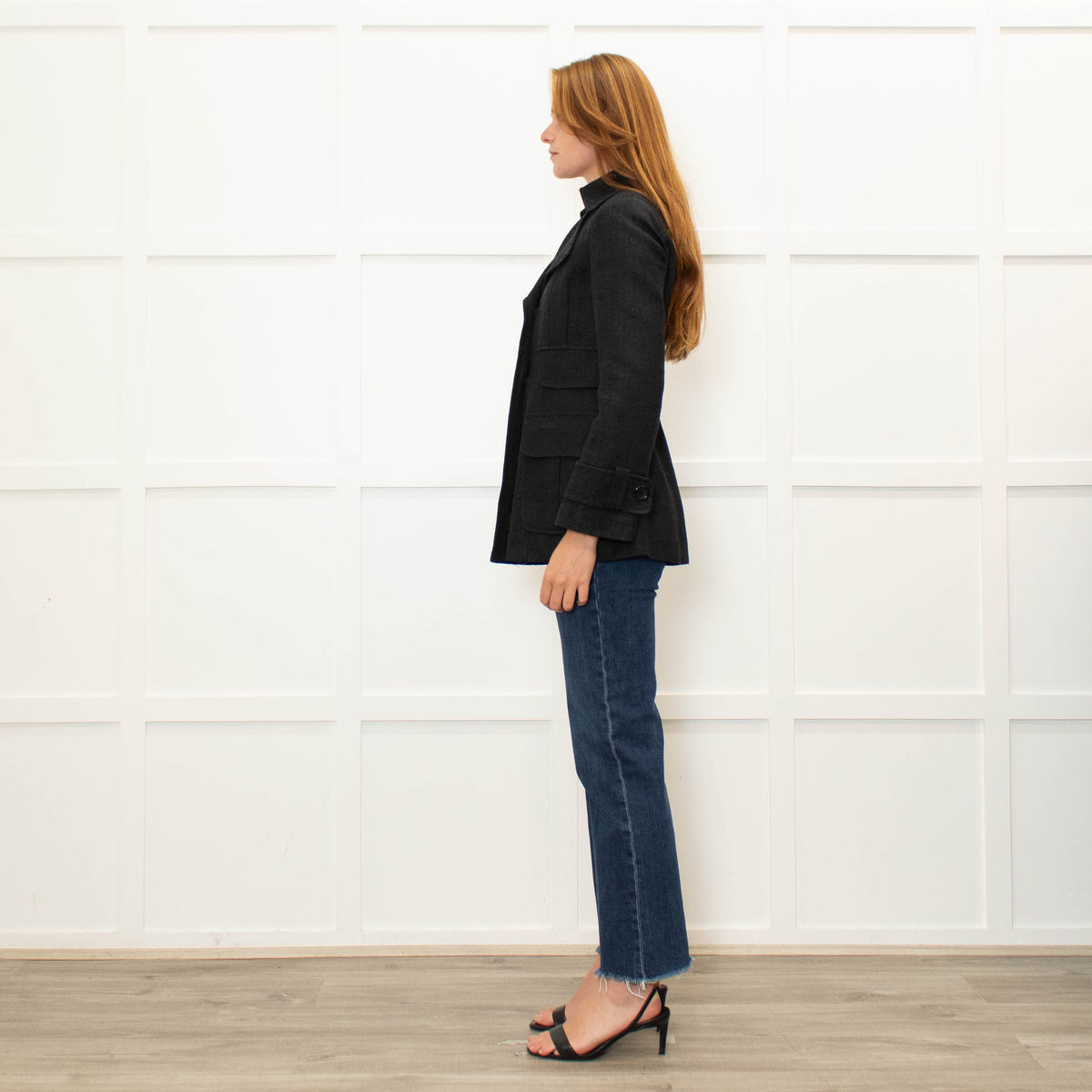 Nanette Lepore Black On Black Printed Pocket Detail Jacket