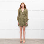 Zimmermann Green Metallic Silk Blend Mini Wrap Dress