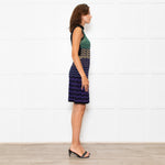 Missoni Purple Green Wave Patterned Knit Skater Dress With High Neck