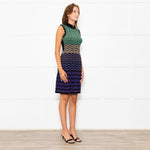 Missoni Purple Green Wave Patterned Knit Skater Dress With High Neck