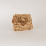 Aerin Small Heart Raffia Zip Pouch