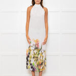 Lenny Niemeyer White Halterneck Maxi Dress with Floral Hem
