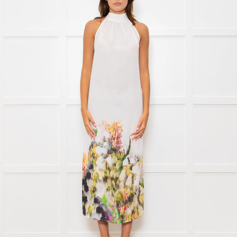 Lenny Niemeyer White Halterneck Maxi Dress with Floral Hem