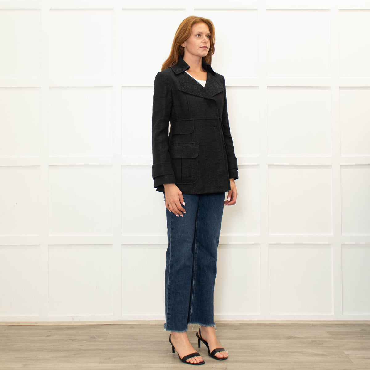 Nanette Lepore Black On Black Printed Pocket Detail Jacket