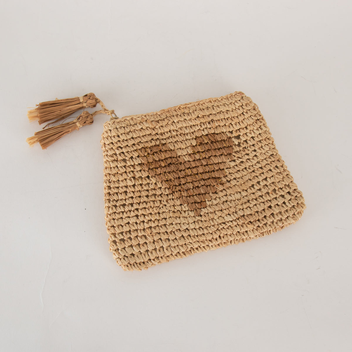 Aerin Small Heart Raffia Zip Pouch