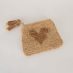 Aerin Small Heart Raffia Zip Pouch