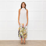 Lenny Niemeyer White Halterneck Maxi Dress with Floral Hem