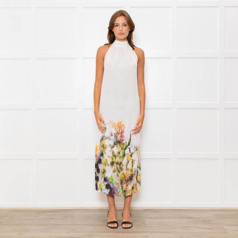 Lenny Niemeyer White Halterneck Maxi Dress with Floral Hem