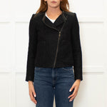 Zadig & Voltaire Black White Fleck Leather Trim Zip Up Jacket