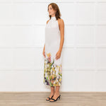 Lenny Niemeyer White Halterneck Maxi Dress with Floral Hem