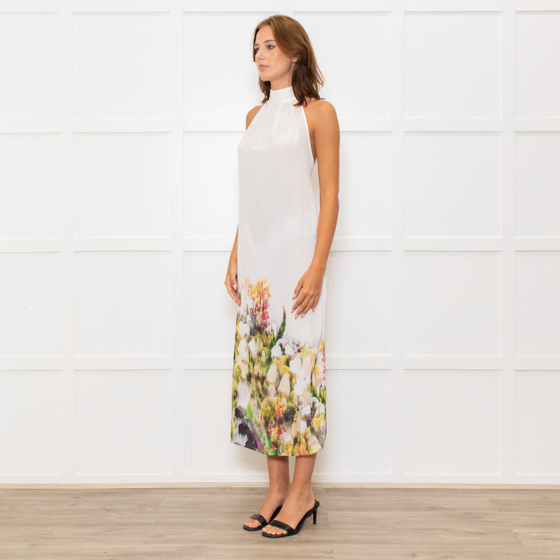 Lenny Niemeyer White Halterneck Maxi Dress with Floral Hem