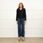 Zadig & Voltaire Black White Fleck Leather Trim Zip Up Jacket