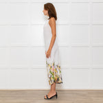 Lenny Niemeyer White Halterneck Maxi Dress with Floral Hem
