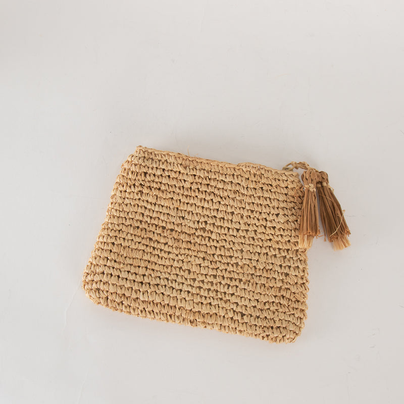 Aerin Small Heart Raffia Zip Pouch