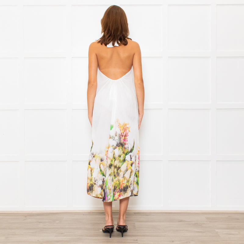 Lenny Niemeyer White Halterneck Maxi Dress with Floral Hem