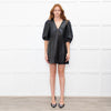 Ganni Black Leather V Neck Mini Dress