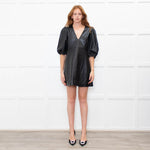 Ganni Black Leather V Neck Mini Dress