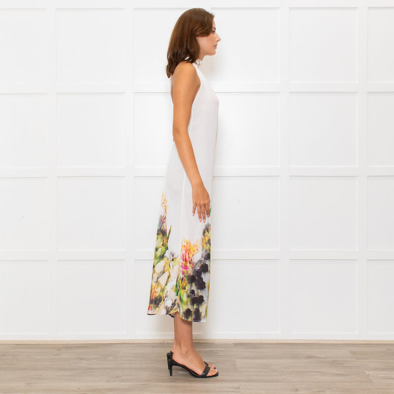 Lenny Niemeyer White Halterneck Maxi Dress with Floral Hem