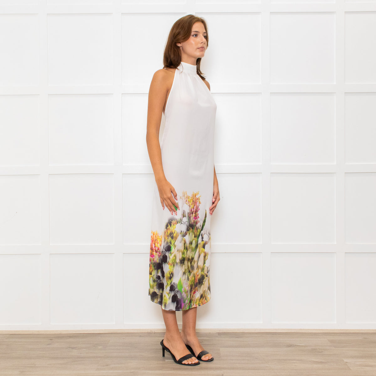 Lenny Niemeyer White Halterneck Maxi Dress with Floral Hem