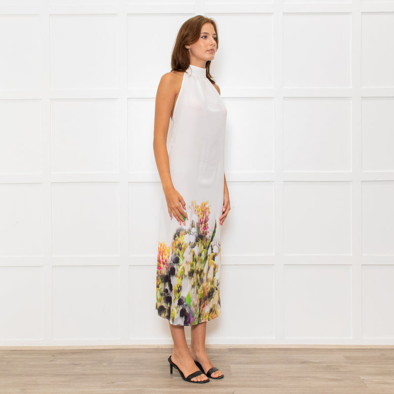 Lenny Niemeyer White Halterneck Maxi Dress with Floral Hem