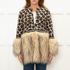 The Extreme Collection Beige Brown Animal Print Faux Fur Trim Cardigan