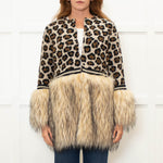 The Extreme Collection Beige Brown Animal Print Faux Fur Trim Cardigan