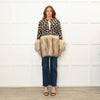 The Extreme Collection Beige Brown Animal Print Faux Fur Trim Cardigan