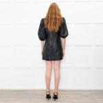 Ganni Black Leather V Neck Mini Dress